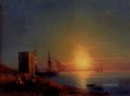 Aivazoffski Ivan Konstantinovich Figuren in einem Küsten Landschaft bei Sonnenuntergang Seestück Boot Ivan Aivazovsky
